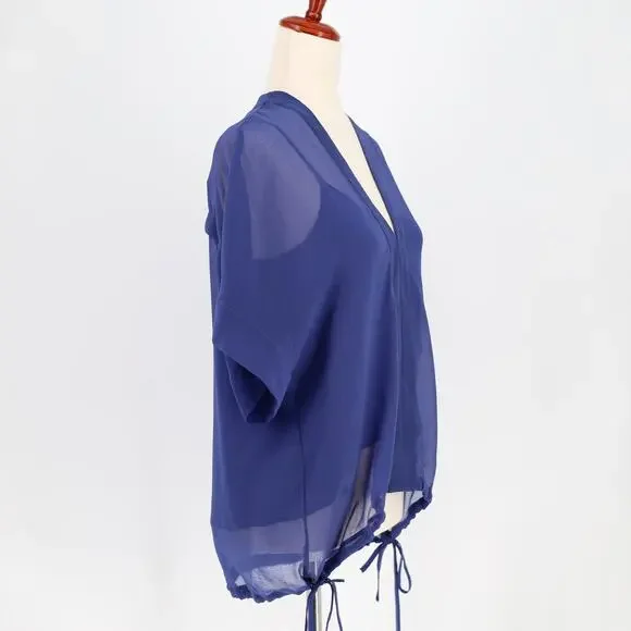 Rag & Bone Women Blue Mesh Elysse Casual Relaxed V-neck Elegant Blouse Size S - Picture 4 of 6